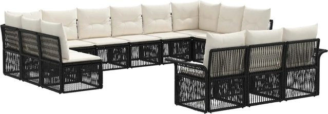 vidaXL Gartensofa-Set 13-teilig in Schwarz mit Polsterung und Ottoman, modernes U-Shape Lounge-Set aus Poly-Rattan und Metall - Bild 1