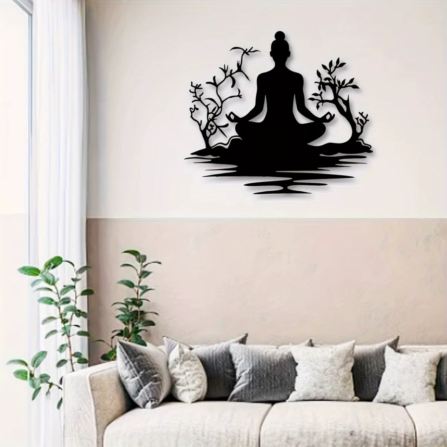 DDPNKL Moderne Buddha-Statue aus Metall mit Zen-Baum-Design in Schwarz-Gold für die Tischdekoration - Bild 5