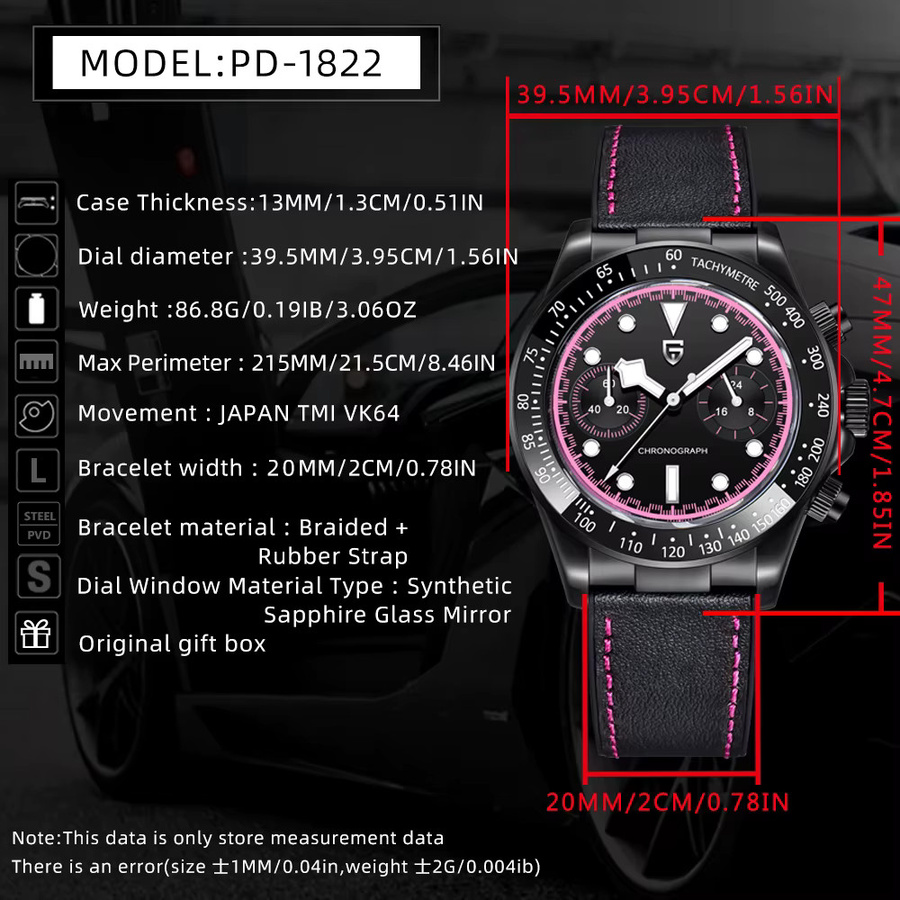 PAGANI DESIGN Chronograph, Quarz, Schwarz-Rosa, Leder, Herren - Bild 4