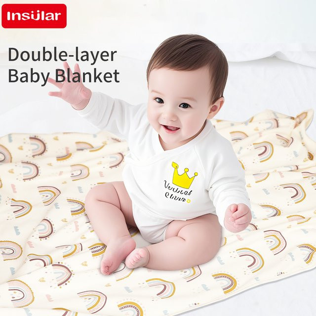 Babydecke aus 100% Baumwolle, 2-lagig, weiche und atmungsaktive Puckdecke für Neugeborene, B/H: 89 x 89 cm - Bild 1