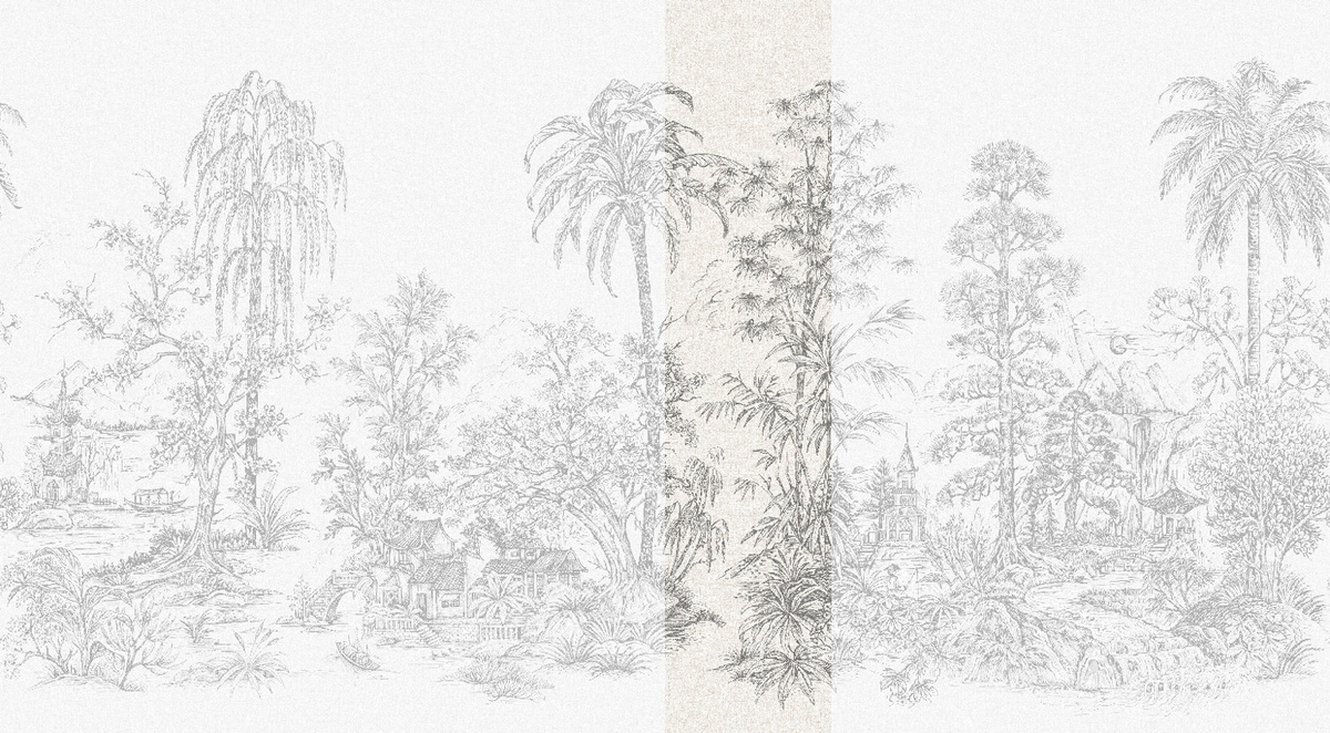 Jannelli & Volpi Mural Mandalay Tapete Floral in Weiß und Schwarz aus Vinyl und Papier - Bild 1