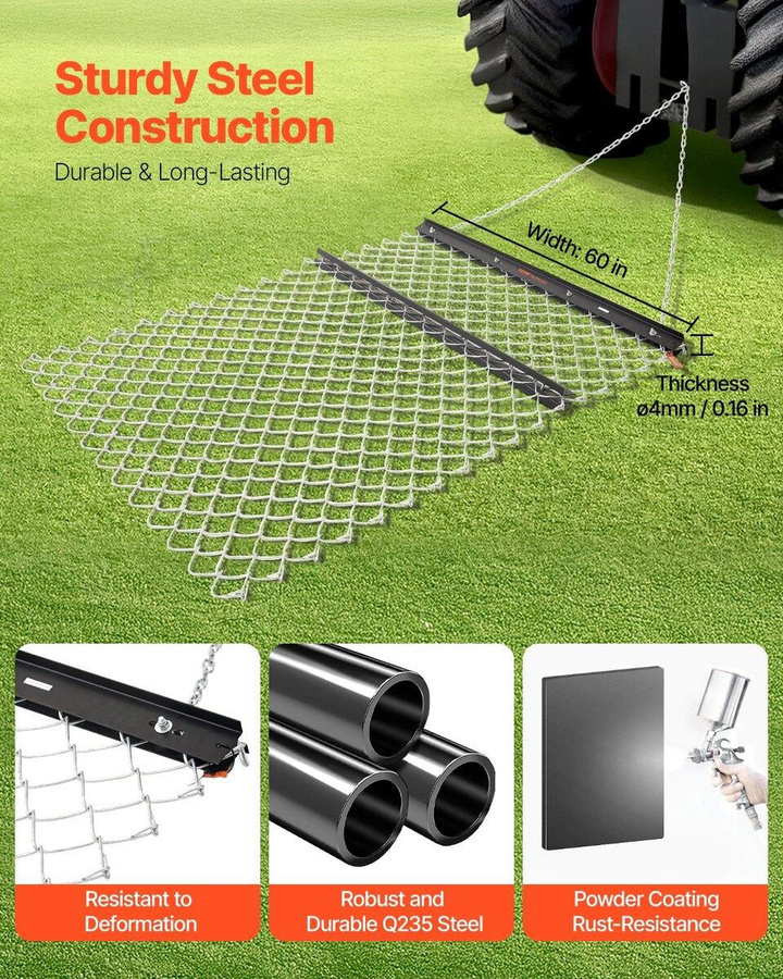 Buying Solutions MB Kettengrubber Ziehstriegel aus Stahl in Schwarz für ATV UTV und Traktor, B/H: 122 x 152 cm - Bild 5