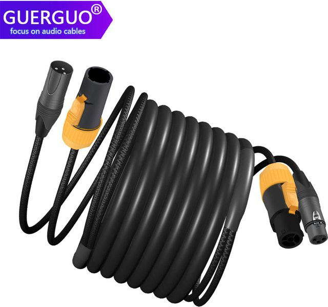 GuerGuo DMX-Powercon-Kombinationskabel in Schwarz mit wasserdichtem 3-poligem Powercon-Stecker und 3-poligem XLR-Signalstecker für Moving Heads - Bild 1