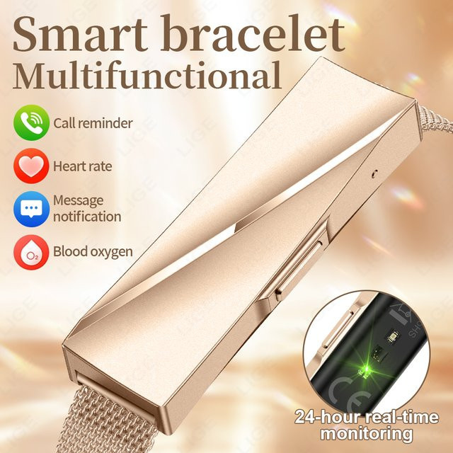 LIGE Fashion Smart-Armband in Gold mit Herzfrequenz- und Blutsauerstoffmessung, Schrittzähler und Anruf-Erinnerung für Damen und Herren - Bild 1