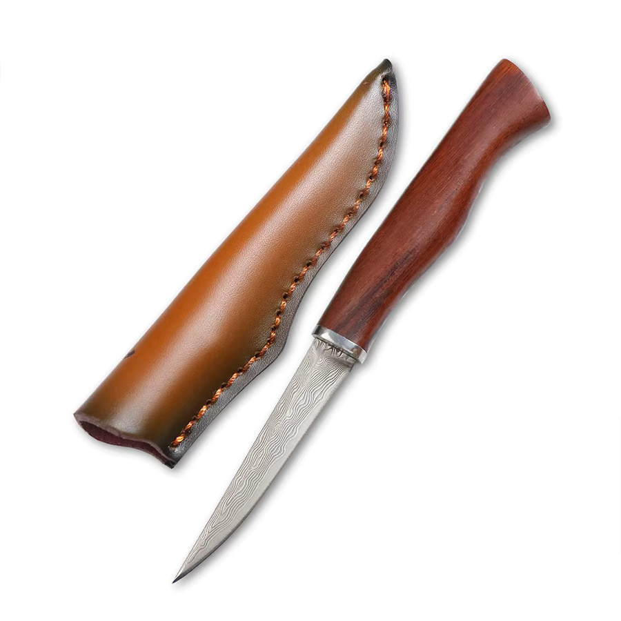 JUMCSONG Multifunktionales Damaststahl Messer in Rot mit Holzgriff, B/T/H: 17,8 x 12,0 x 1,0 cm - Bild 6