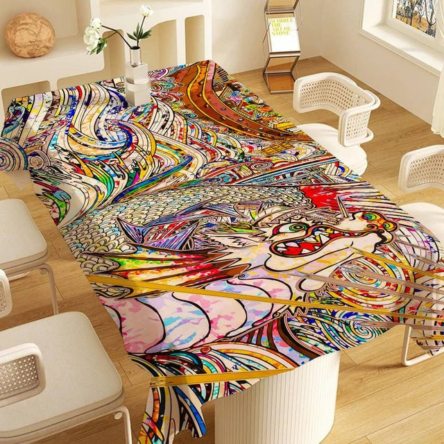 Abwischbare Tischdecke JINGYUE Pet mit Grafikdesign, Rechteckig, Mehrfarbig, B: 150 cm, T: 170 cm - Bild 1