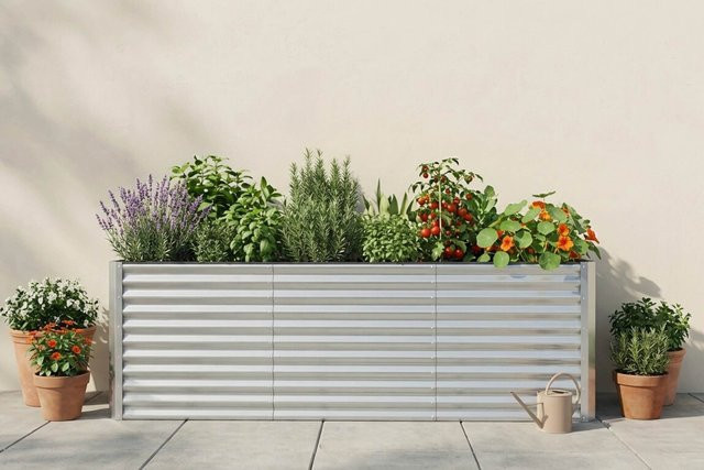 OUTFLEXX Hochbeet Set mit Erweiterungsmodul aus Aluminium-Zink-Stahl in Silber, Breite: 180 cm + 80 cm - Bild 1