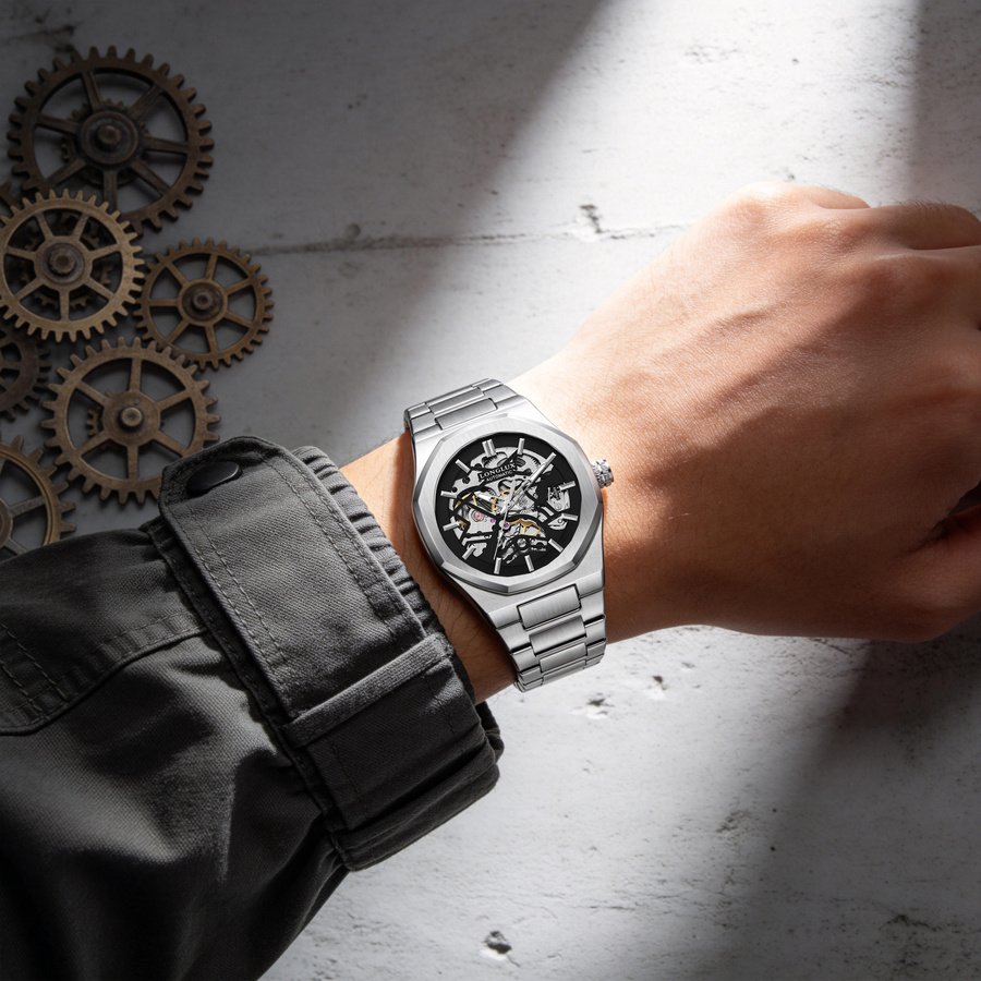 LONGLUX Automatik Armbanduhr, Edelstahl, Weiß, Herren - Bild 5