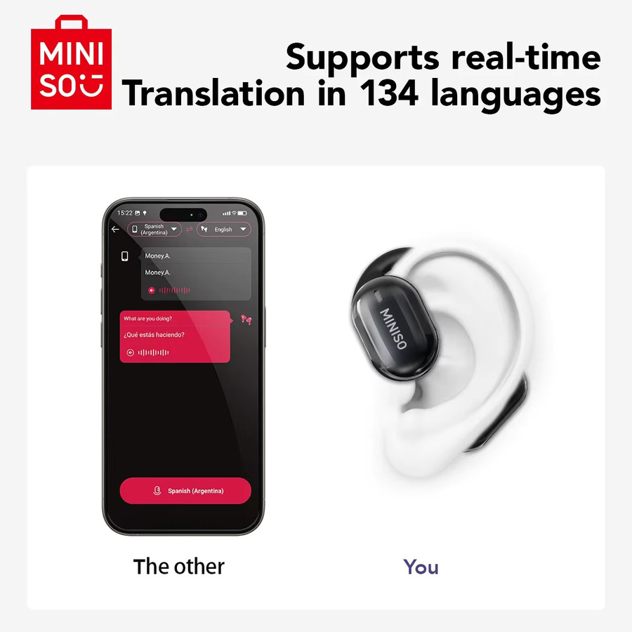 MINISO MS162 Übersetzer-Kopfhörer Bluetooth Drahtlose Face-to-Face Übersetzung Kopfhörer Schwarz - Bild 3
