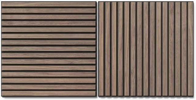 Denpanels Akustikpaneel Wandverkleidung Walnuss Natur mit schwarzem Akustikfilz, Breite: 60 cm, 2 Stück - Bild 1
