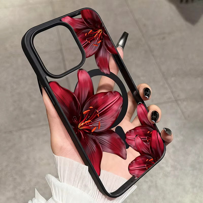 Magnetische Handyhülle mit roten Lilienblüten für Samsung Galaxy S26 Ultra S25 Plus S24 FE S23 A17 A37 A57 A56 A55 A26 A36 weiche Schutzhülle in Rot und Pink - Bild 3