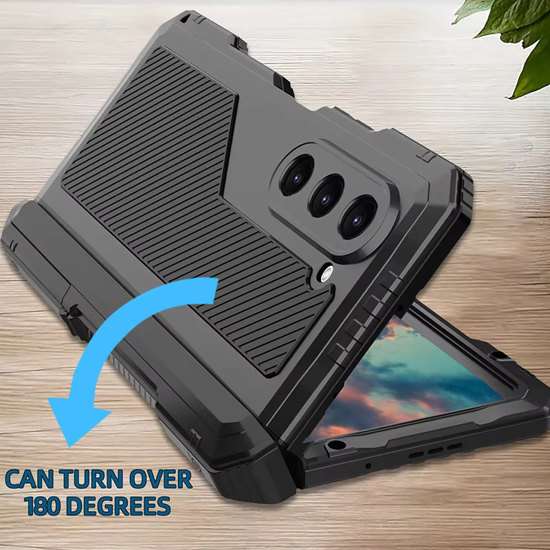 Super Armor Schutzhülle für Samsung Galaxy Z Fold 6 5 4 7 mit Klappständer aus Silikon und Aluminiumlegierung in Schwarz oder Rot - Bild 4