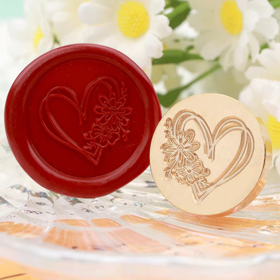 Klassischer Wachsstempel für Valentinstag mit abnehmbarem Messingkopf in Gold und Holz, ideal zum Dekorieren von Karten, Hochzeitseinladungen und Paketen - Bild 2