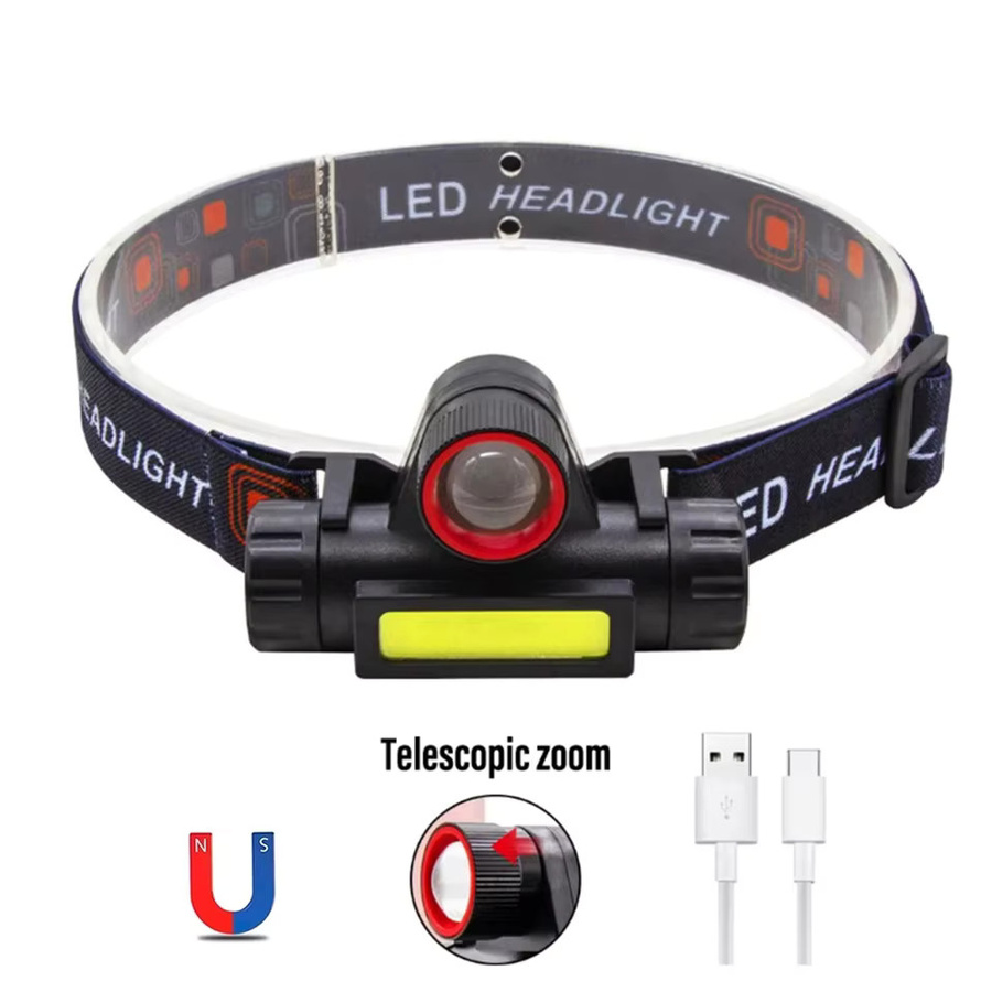 XIWANGFIRE Wiederaufladbare COB-LED-Stirnlampe mit Magnet und USB-Ladefunktion, wasserdichte Stirnlampe in Schwarz für Outdoor und Angeln - Bild 5
