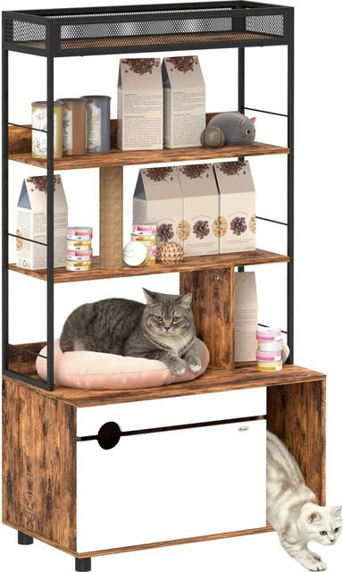 PawHut Katzenklo Schrank in Rustikal Braun aus Spanplatte und Stahl, B: 48 cm, H: 152 cm - Bild 1
