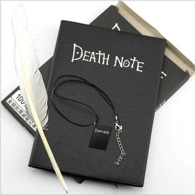 Death Note Notizbuch-Set von xin lianlian in Schwarz, A5 Anime Schreibset mit Ledertagebuch, Federstift und Halskette - Bild 1