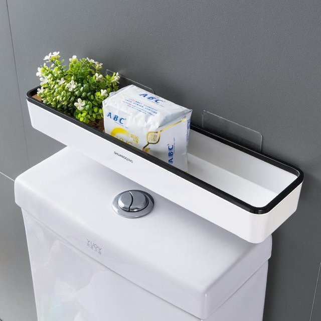 The Red Sun Wandmontierter Badezimmer-Aufbewahrungsschrank für die Toilette, Lochfreie Wandregal-Organizer in Weiß und Schwarz - Bild 1