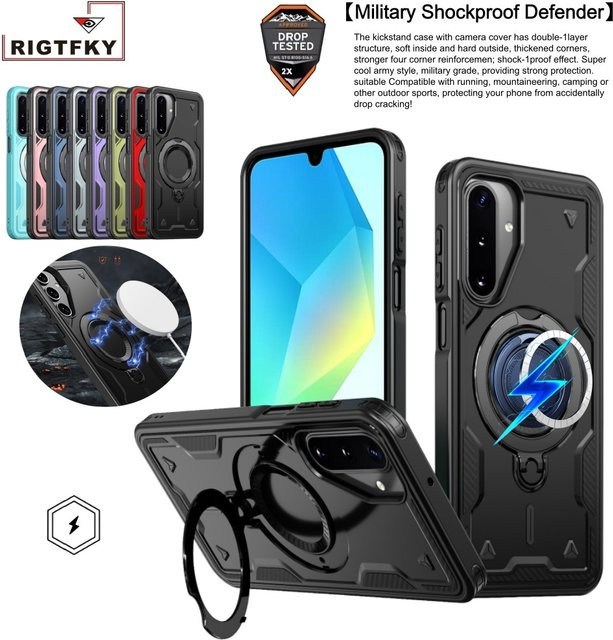 Stoßfeste Panzer-Handyhülle für Samsung Galaxy A-Serie mit magnetischem Ständer und Ring-Schutzabdeckung in Schwarz oder Rot - Bild 1