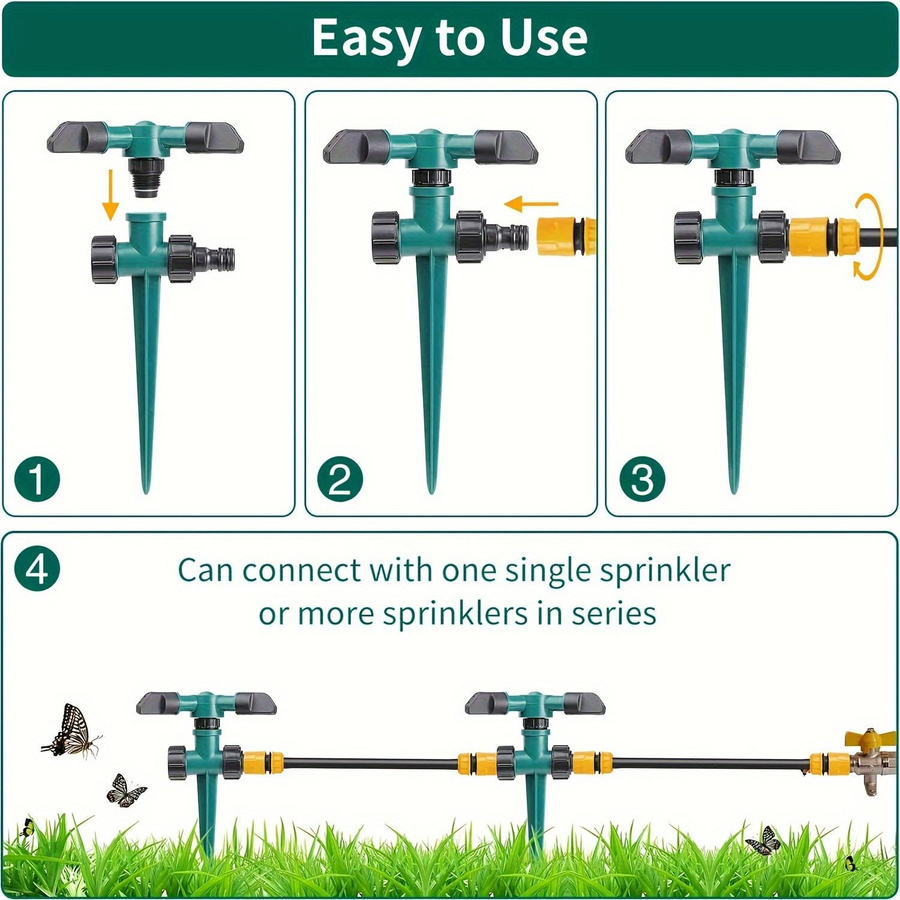4er Set YTO Home 1 Automatischer 360 Grad Rotierender Gartensprenger mit Drei-Zinken-Sprühkopf für den Rasen und Hof - Bild 4