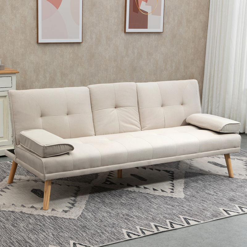 HOMCOM 3-Sitzer Schlafsofa im Skandi-Design mit klappbarem Tisch, beige, B/T/H: 181 x 95,5 x 72 cm - Bild 2