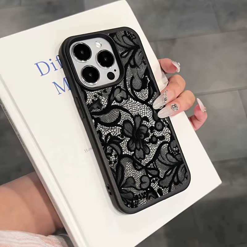 Samsung Handyhülle mit Spitzenmuster Lychee Design in Schwarz für Galaxy S26 S25 FE S24 S23 S22 Ultra Plus A56 A55 A54 A53 A36 A35 A16 A25 Cover - Bild 4
