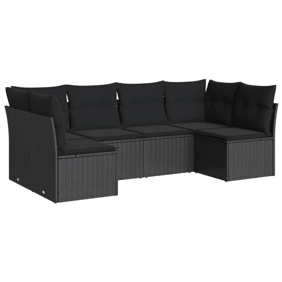 vidaXL 6-tlg Garten-Sofagarnitur in L-Form aus schwarzem PE-Rattan mit Sitzkissen und Stauraum - Bild 2