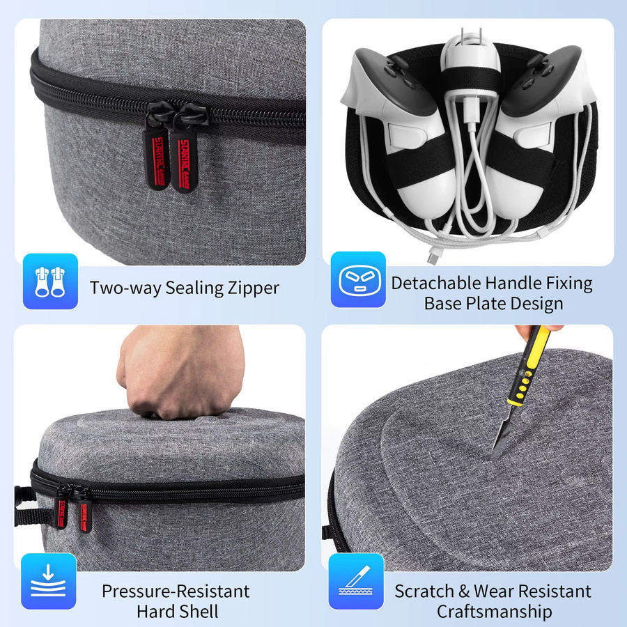 DEVASO Hartschalenkoffer für Oculus Meta Quest 3S, Quest 3 und Quest 2 VR-Headset mit Touch-Controller Zubehör-Etui in Grau - Bild 5