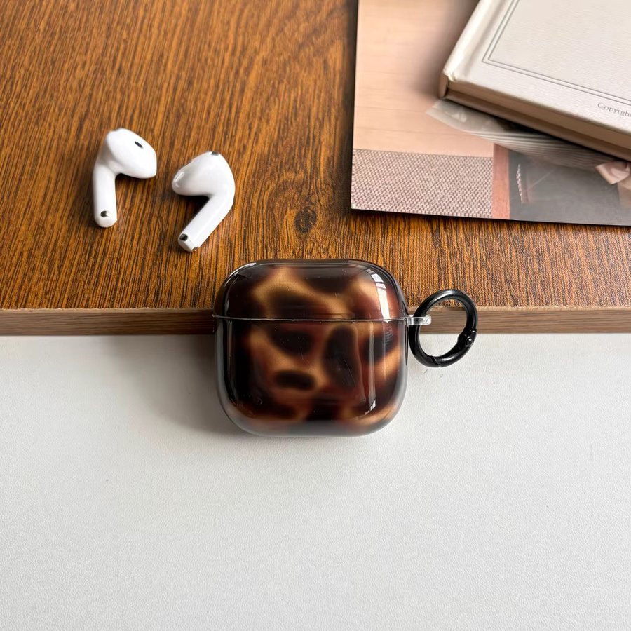 Retro Schutzhülle für Apple AirPods (1, 2, 3, 4, Pro, Pro 2) in Braun mit Bernstein-Muster und Haken - Bild 4