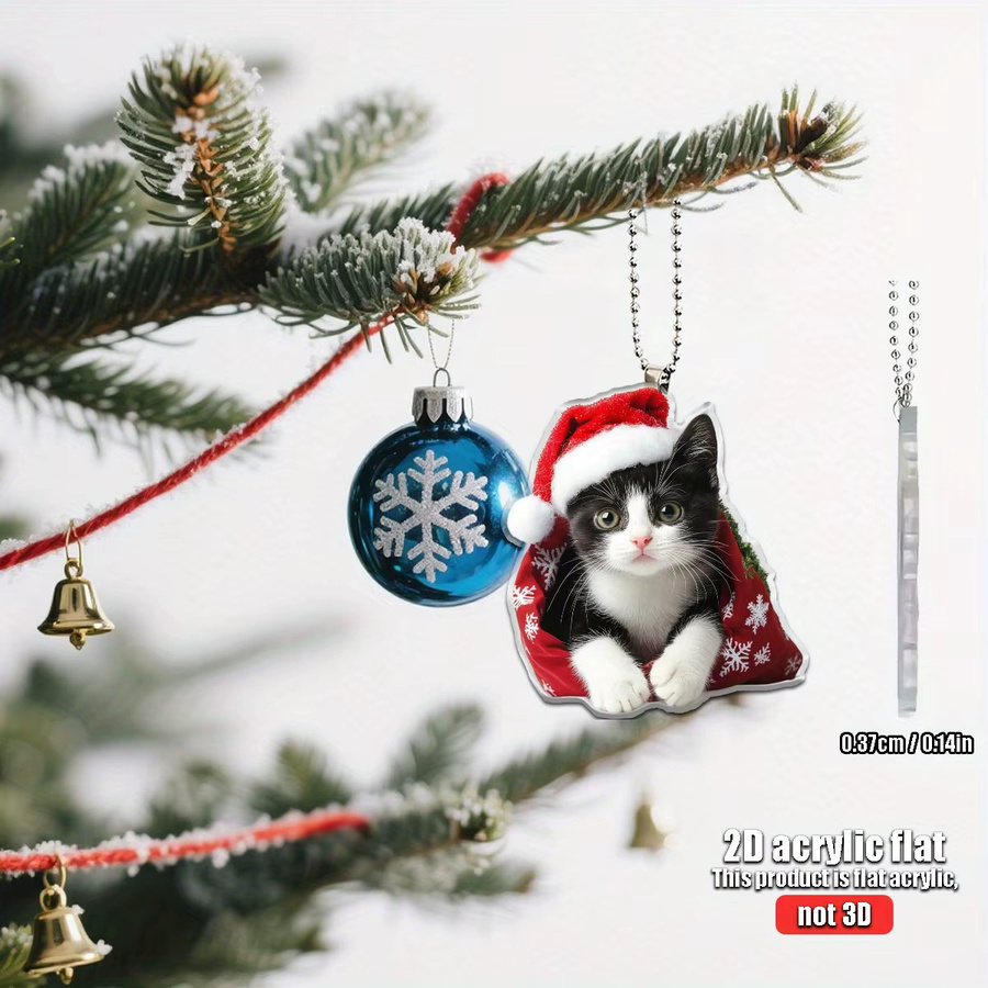 Weihnachtsbaum-Anhänger mit Katze im roten Umhang aus Acryl für deine Weihnachtsdekoration - Bild 5