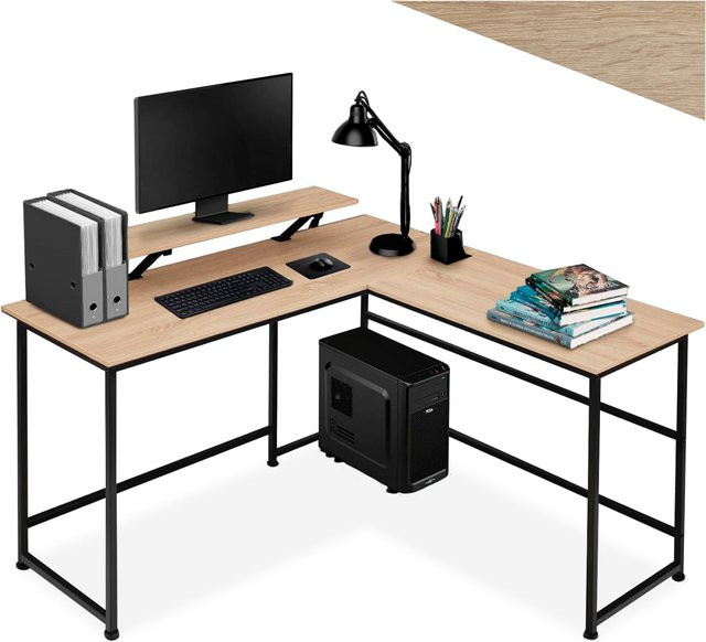 tectake Schreibtisch im Industrial Style aus MDF-Platte und pulverbeschichtetem Stahl, Farbe Braun/Schwarz, B/T/H: 140 x 130 x 76,5 cm - Bild 1