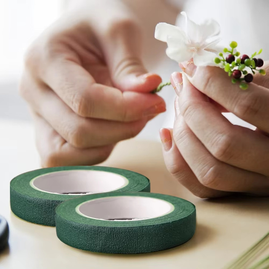 Grünes Floristenband aus Papier für Blumensträuße und DIY-Dekoration, 20 m Rolle, Breite: 0,7 cm - Bild 2