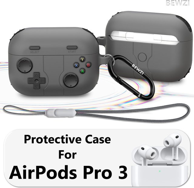 BEWZI Schutzhülle für Apple AirPods Pro 3 in Grau mit Lanyard und Haken - Bild 1