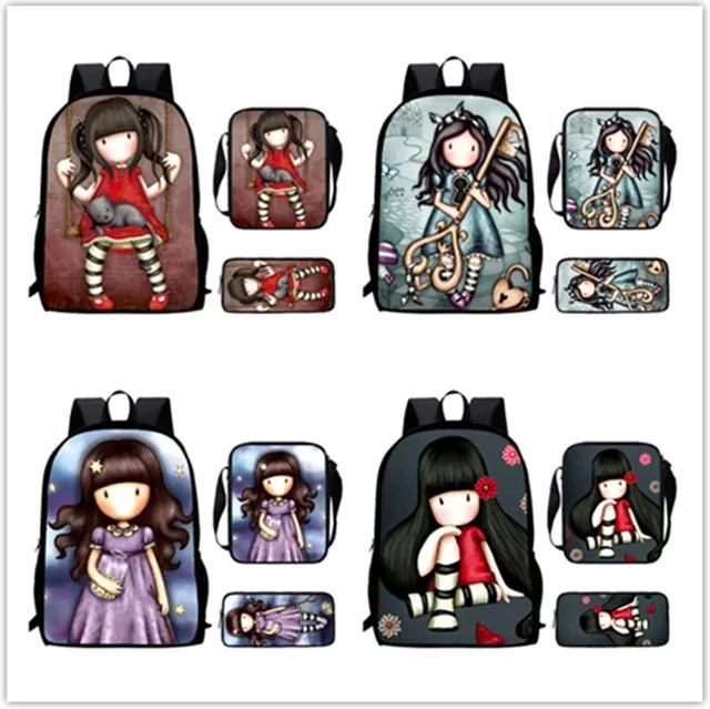 Santoro Gorjuss Cartoon Kinderschulrucksack mit Umhängetasche und Bleistiftbeutel in Multicolour - Bild 1