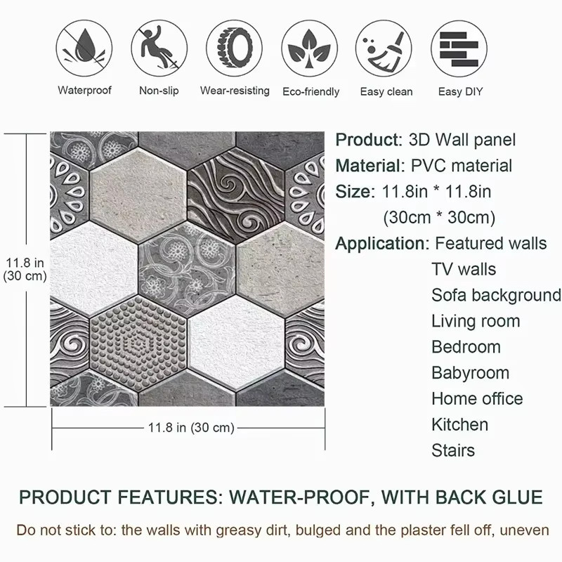 DZQ Wandaufkleber in Ziegeloptik aus wasserfestem PVC für Wohnzimmer, Küche und Schlafzimmer - Bild 4