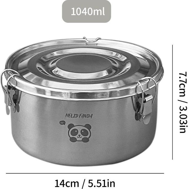 WORTHBUY Runde Lunchbox aus 304 Edelstahl in Silber, auslaufsichere Bento-Box mit Deckel und Clip-Verschluss - Bild 1