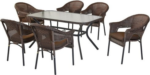 Merxx Gartenmöbel-Diningset Ravenna, 7-teilig mit 6 Sitzplätzen, Aluminium und Glas, Farbe Braun/Grau, Tisch Breite: 150 cm, Tiefe: 85 cm - Bild 1