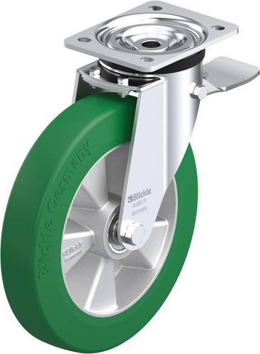 Blickle Lenkrolle L-ALST 250K-3-ST mit Feststeller in Grün und Silber, Rad-Durchmesser: 25 cm, Tragfähigkeit: 500 kg - Bild 1