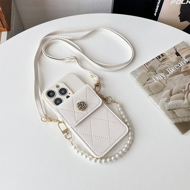 Perlenarmband Handyhülle für Xiaomi Mi 15T 14T Pro 13T Redmi Note 15 15C 14C 13C 12C mit Brieftasche, Kartenfach und Crossbody Lanyard Tasche in Weiß - Bild 1