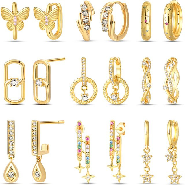 Pandach Ohrringe, 925 Silber, Gold Farbe, Zirkonia, Damen - Bild 1