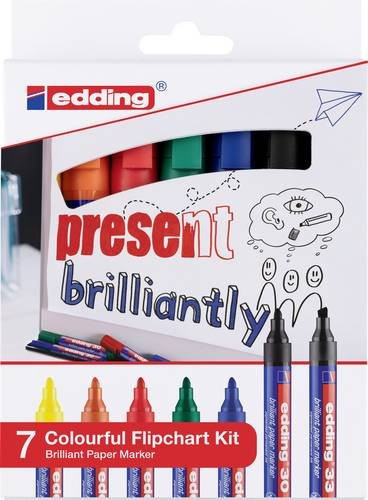 Edding Flipchartmarker Colourful Set mit 1,5 - 3 mm breiter Spitze in den Farben Schwarz, Gelb, Orange, Rot, Grün und Blau - Bild 1
