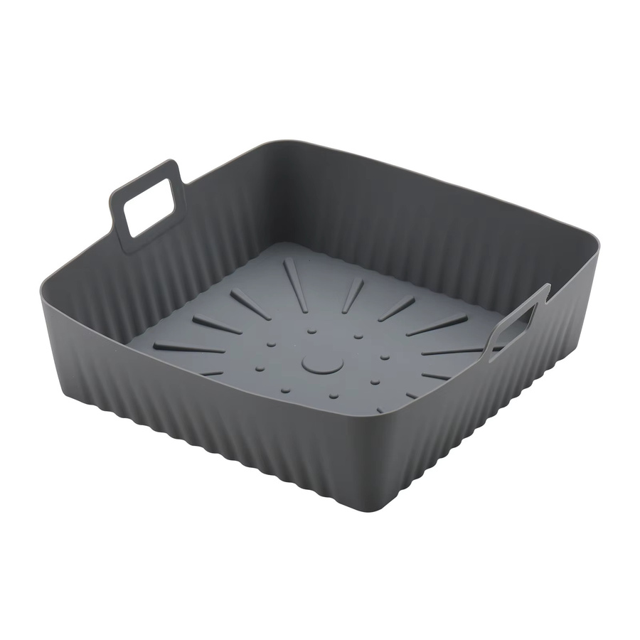 Wiederverwendbare Silikon-Luftfritteuse-Einlagen für Cosori und Ninja, quadratisches Backblech aus Silikon, Schwarz, Breite: 23 cm, Tiefe: 23 cm, Höhe: 6,5 cm - Bild 6