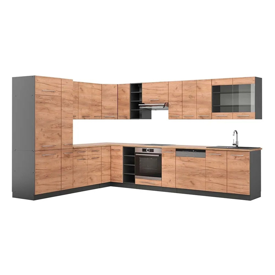 Vicco Fame-Line Eckküche Goldkraft in Eiche und Anthrazit, moderne Küchenzeile mit Soft-Close-Türen, B: 347 cm, T: 257 cm - Bild 2
