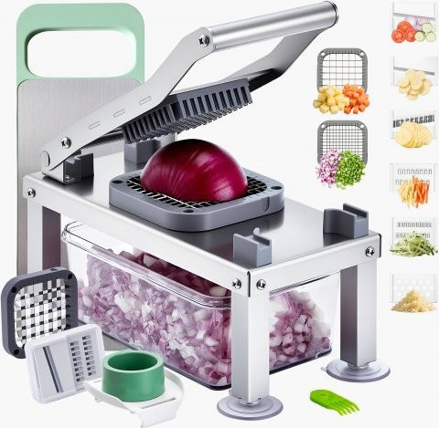 VEVOR All-in-One Gemüseschneider Mandoline mit 8 Edelstahlklingen und Behälter, silber - Bild 1