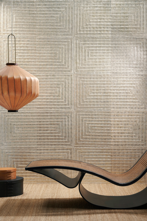 Arte Wallpaper Cornice Coquille in Beige mit Capiz-Muscheln und geometrischem Design - Bild 1