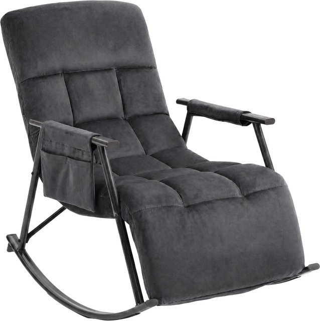 DELUKE Schaukelstuhl MIKA Relaxstuhl aus Samt in Dunkelgrau mit Metallgestell, B/T/H: 61 x 100 x 66 cm - Bild 1