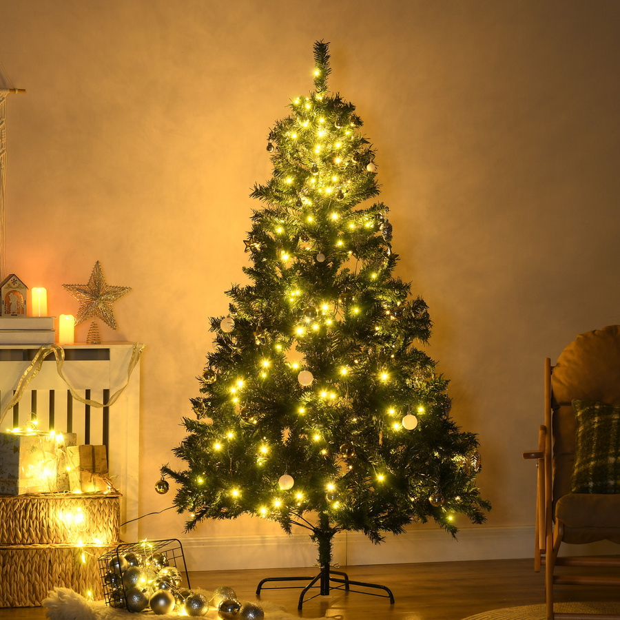 HOMCOM Weihnachtsbaum Grün aus PVC und Metall mit 200 LEDs und Deko, Höhe: 180 cm, Durchmesser: 112 cm - Bild 2