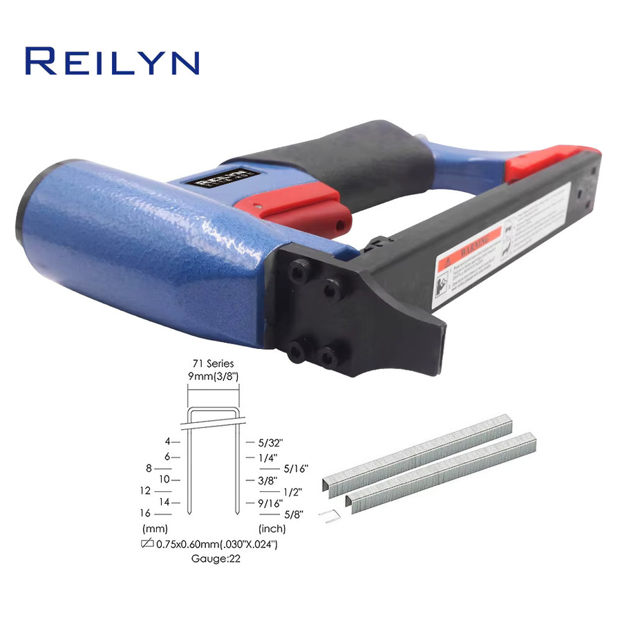 Reilyn 7116-421 Pneumatischer Polsterhefter 22GA mit 3/8 Zoll breiter Krone und Kurznase inklusive 2000 Rahmennägeln in Blau - Bild 2