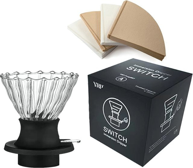 YRPcoffee Dripper V02 Konischer Kaffeefilterbecher aus Glas in Transparent inklusive 40 Kaffeefilterpapier - Bild 1