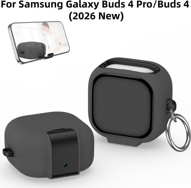 Samsung Schutzhülle für Galaxy Buds 4/4 Pro in Grau mit Telefonständer und Reinigungsset - Bild 1