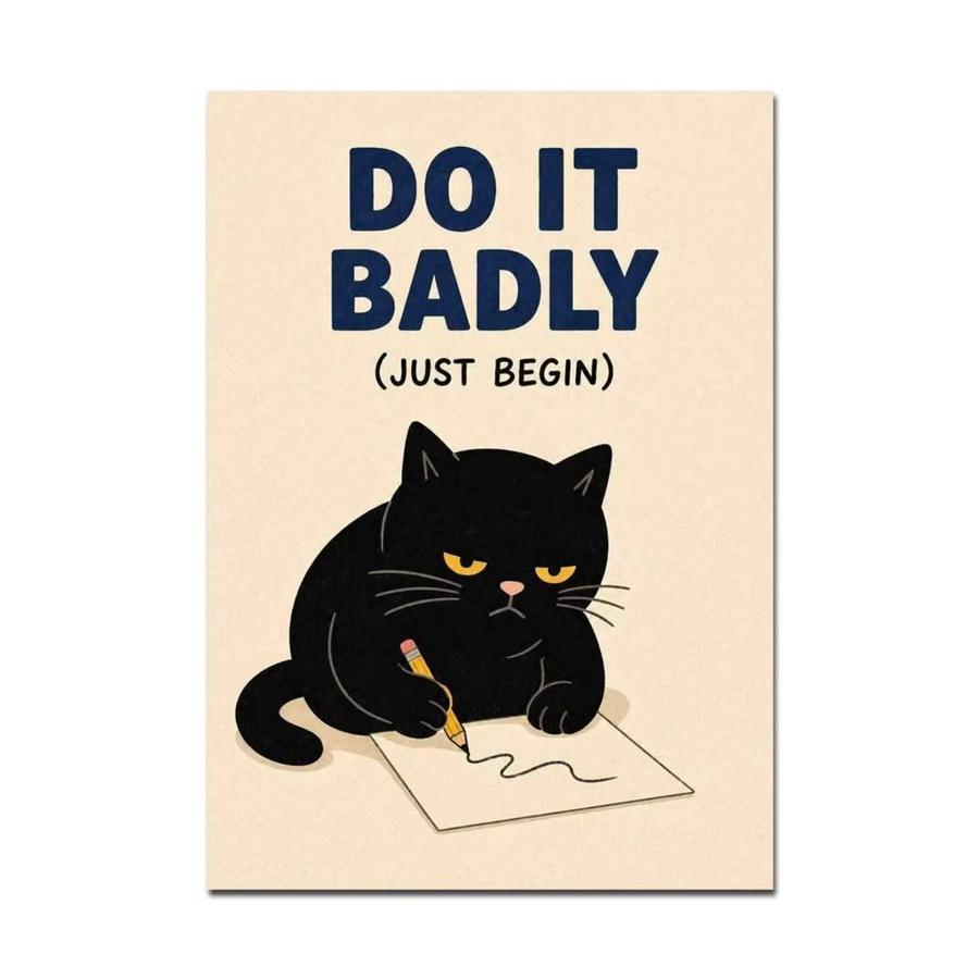 Selbstklebendes Anime-Poster mit Cartoon-Katze und inspirierenden Zitaten, Kawaii Wandkunst in HD-Qualität, Retro-Design, Mehrfarbig - Bild 6